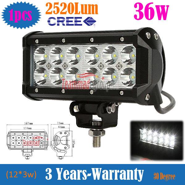 7inch 36w dual row cree led work light bar 2520lm spot beam 4x4 offroad atv lamp