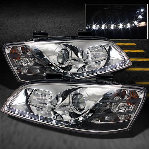 08-10 pontiac g8 4dr chrome clear gt gxp drl led strip projector headlights pair