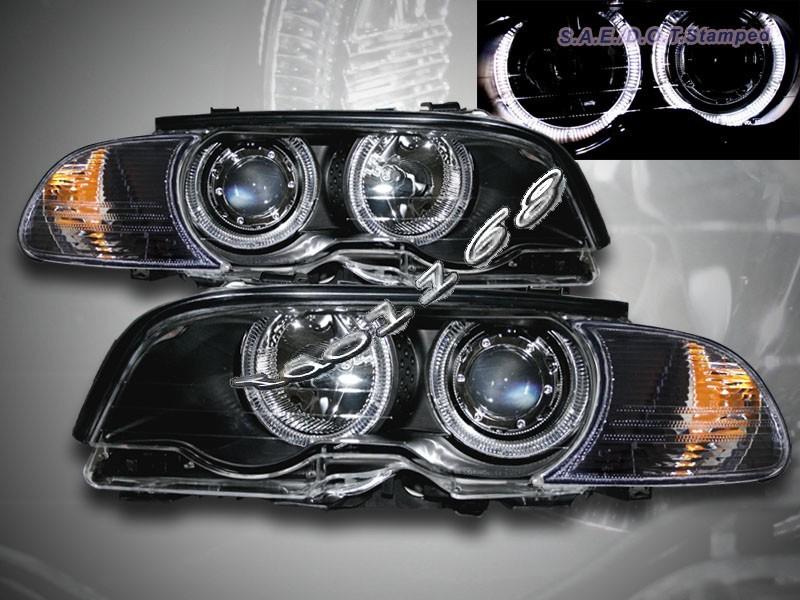 1999-2001 bmw 3 series e46 2dr twin halo headlights w/ corner light black amber