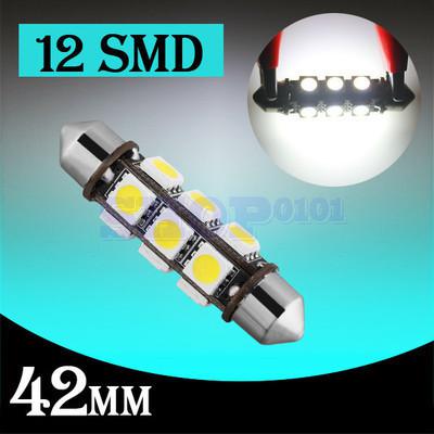 42mm 12 smd 5050 pure white dome festoon dashboard car led light bulb lamp