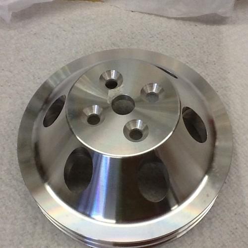 Billet aluminum small block chevy water pump pulley 2 groove swp 350 sbc