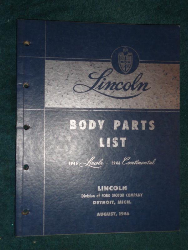 1946 lincoln body parts catalog / parts manual / parts book / nice original!!!