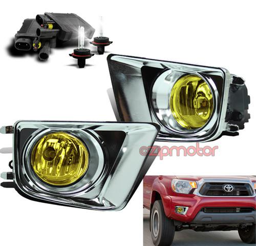 2012-2013 toyota tacoma bumper yellow fog light w/6000k hid+chrome cover+harness