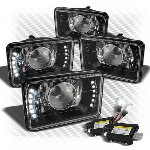 (set of 4) 4x6 black projector headlights w/super-bright led + slim hid kit set