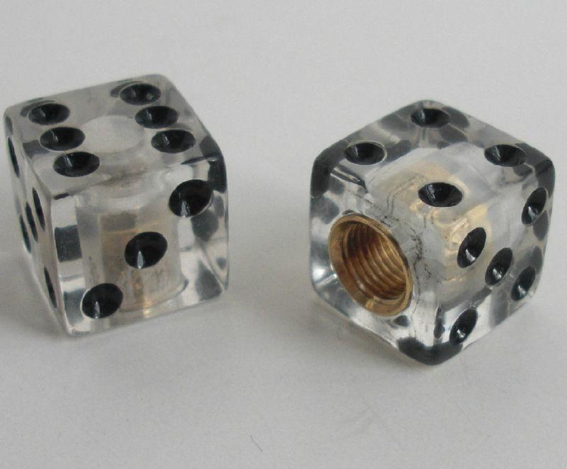 2 real "clear dice" tire air valve stem caps for harley davidson wheel rims 