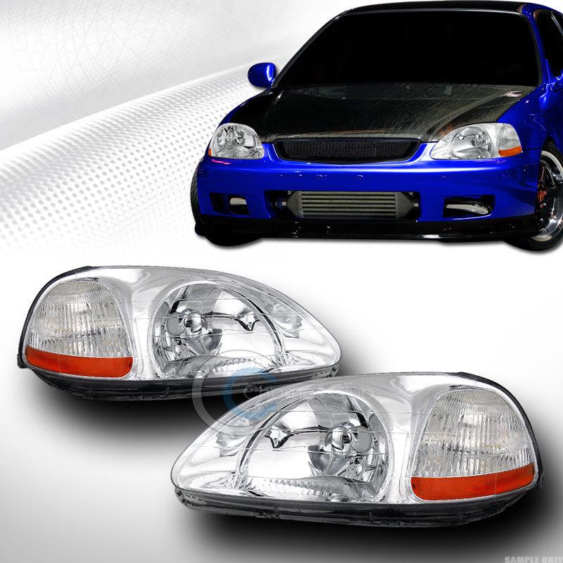 Jdm crystal chrome head lights lamp signal amber left+right dy 96-98 honda civic