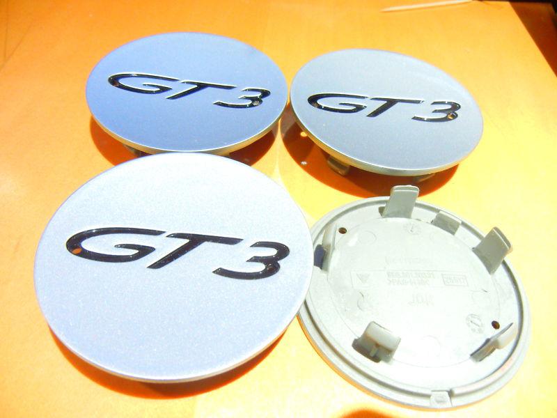 Porsche (4) center caps silver with blk etching for gt3 only 