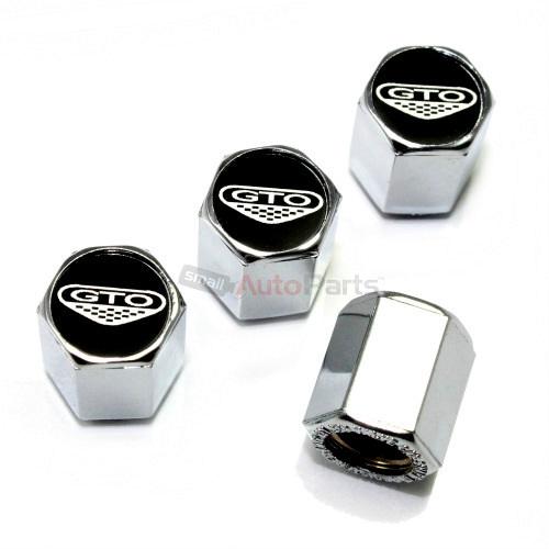 (4) pontiac gto black logo chrome abs tire/wheel air stem valve caps covers