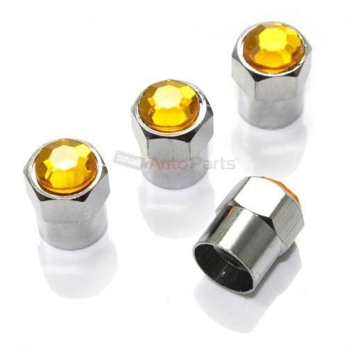 4 clear*crystal*yellow/orange*diamond tire/wheel stem air valve caps covers set