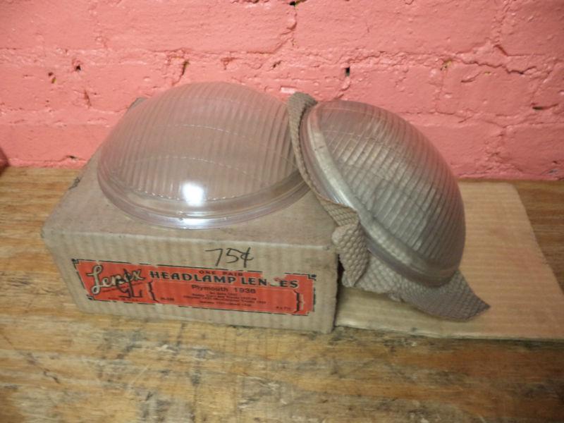 Rare nos 1938 plymouth de soto dodge chrysler mack headlight lenses still in box