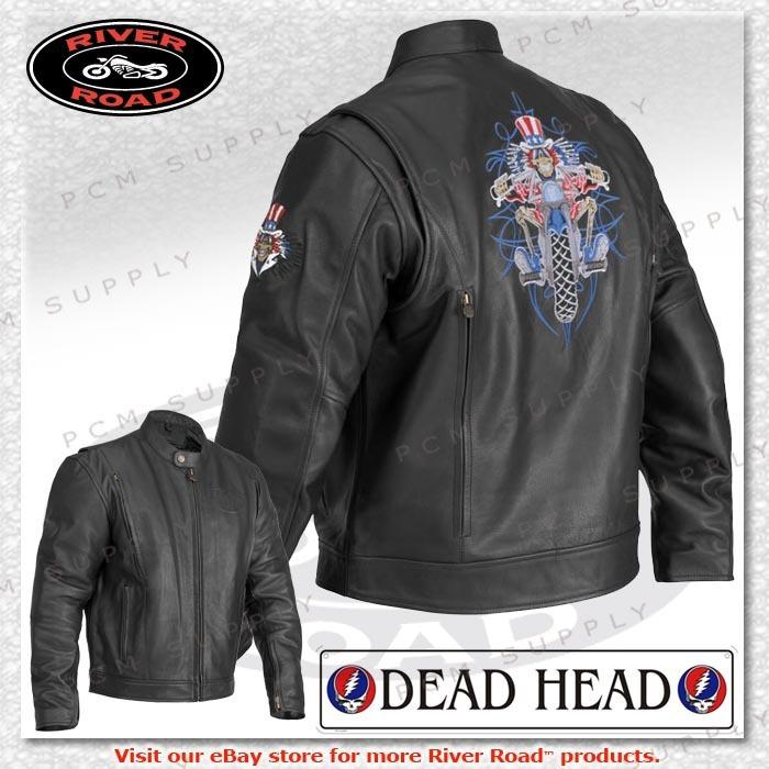 River road grateful dead band uncle sam skeleton biker leather motorcycle jacket