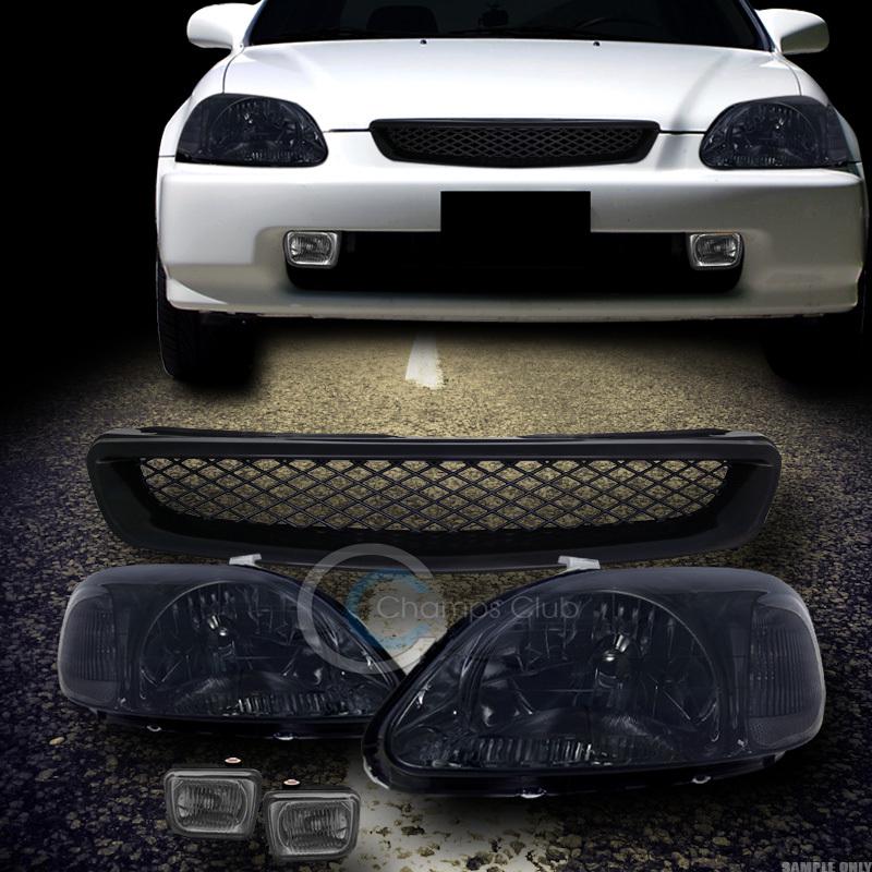 Smoke head lights dy+grill grille abs+fog lamps smoke 96-98 honda civic ek ek9