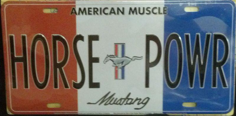 Ford mustang horse powr american muscle red white & blue embossed license plate