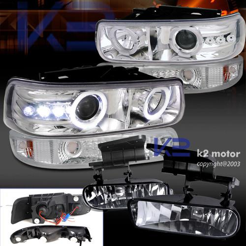 Clear 99-02 silverado halo projector led headlights+bumper lamp+fog light switch