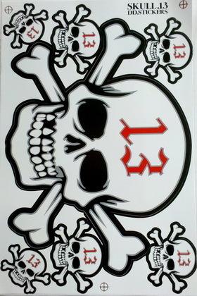 Skull ghost 13 devil helmet motorcycle sticker decal black red dirt bike big 13