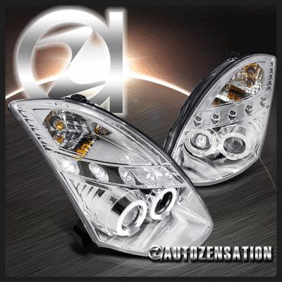 03-07 infiniti g35 2dr coupe chrome halo led drl projector headlights