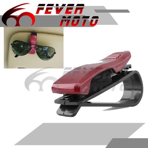 Red car sun visor eye sunglasses eyeglasses reading glasses card holder clip