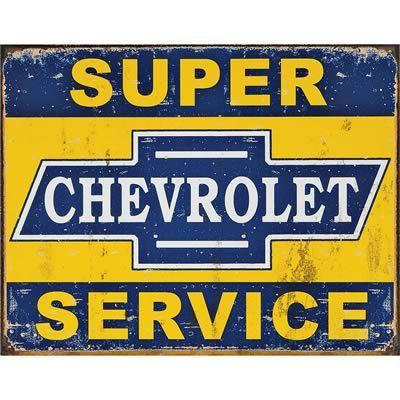 Ghh tin sign chevrolet super service rectangular 16" width 12.50" height each