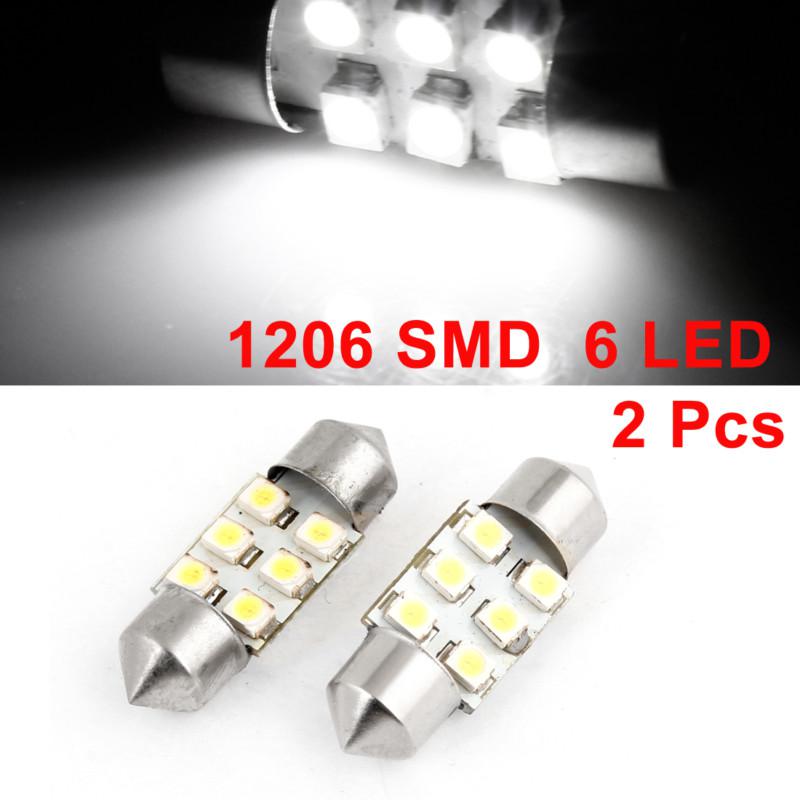 2 x 31mm car auto white 1206 6-smd led festoon dome light lamp bulb