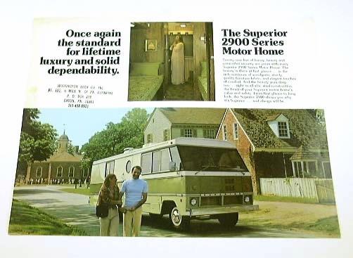 1974 74 superior 2900 series motorhome rv spec sheet  brochure 