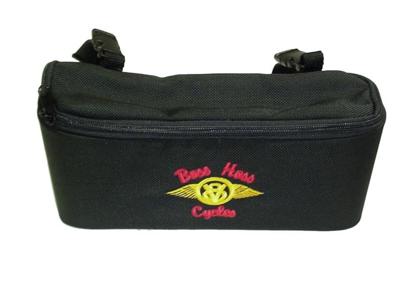 Boss hoss handle bar bag luggage zip black with embroidered logo handlebar 