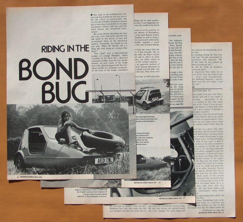 0421   1973 article on the three wheeled " bond bug " !