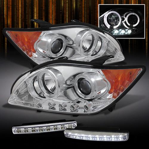 08-10 scion tc chrome dual halo led projector headlight + drl led running lamps