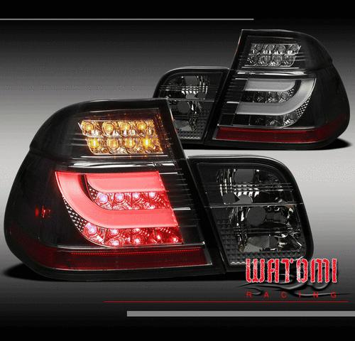 02-05 bmw e46 3-series sedan 4dr led rear brake tail lights lamps smoke w/strip