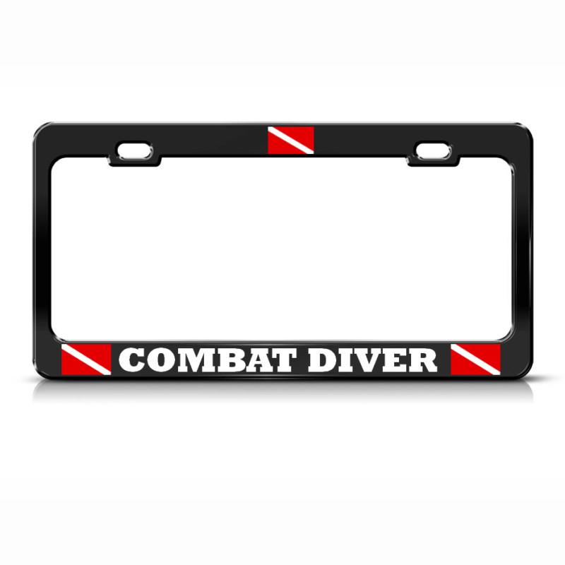 Combat diver license plate frame heavy metal love scuba diving black  tag border