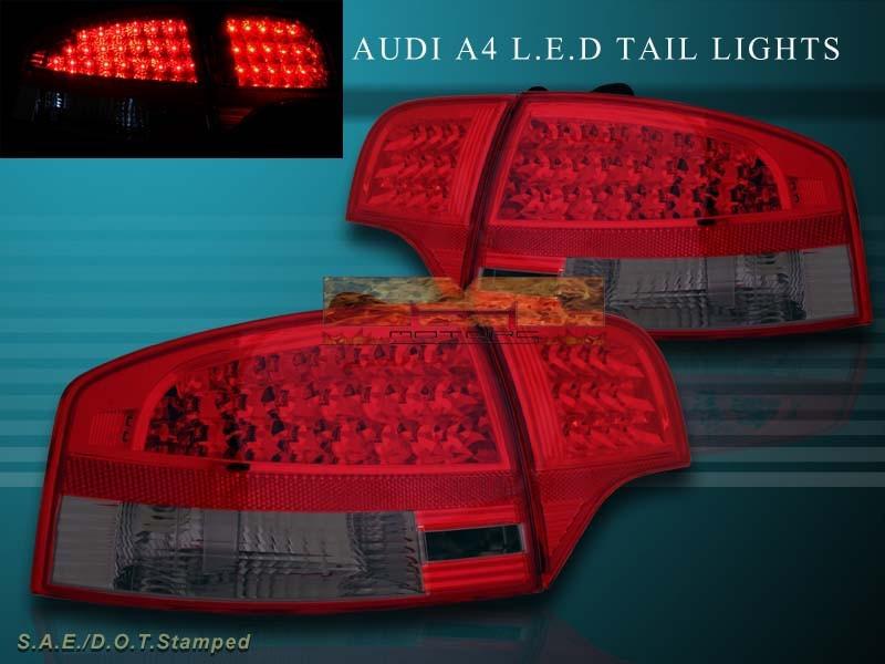 05-08 audi a4 (quattro)/rs4/s4 led 4-door tail lights red smoke 4 pieces