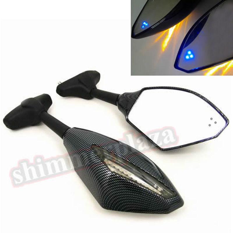 Blue design led turn signals carbon fiber mirrors for suzuki gsx-r 600 750 gsxr