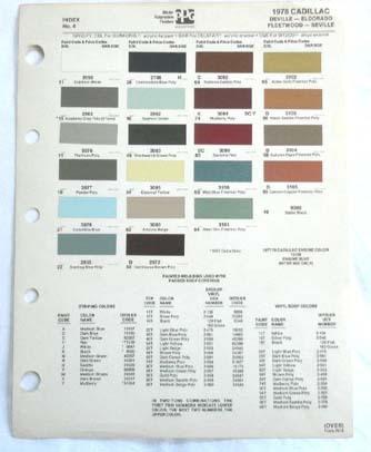 1978 cadillac ppg  color paint chip chart all models original 