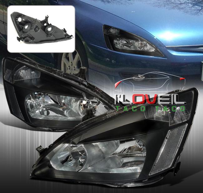 03-06 accord 2/4 door jdm crystal black headlights clear reflectors left+right