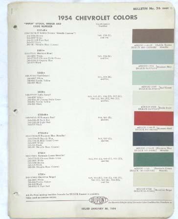 1954 chevrolet dupont color paint chip chart all models original 