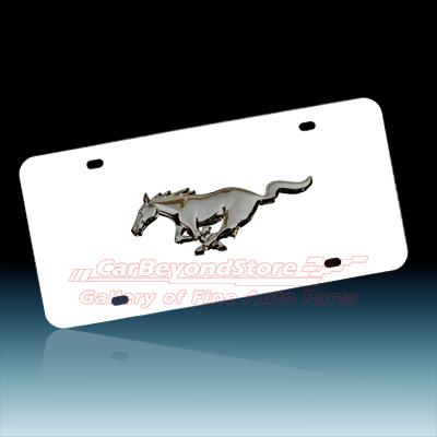 Ford mustang 3d black pearl logo chrome stainless steel license plate, + gift