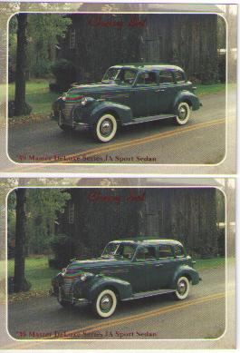 1939 chevy sport sedan baseball card sized cards - lot of 2 - must see !!