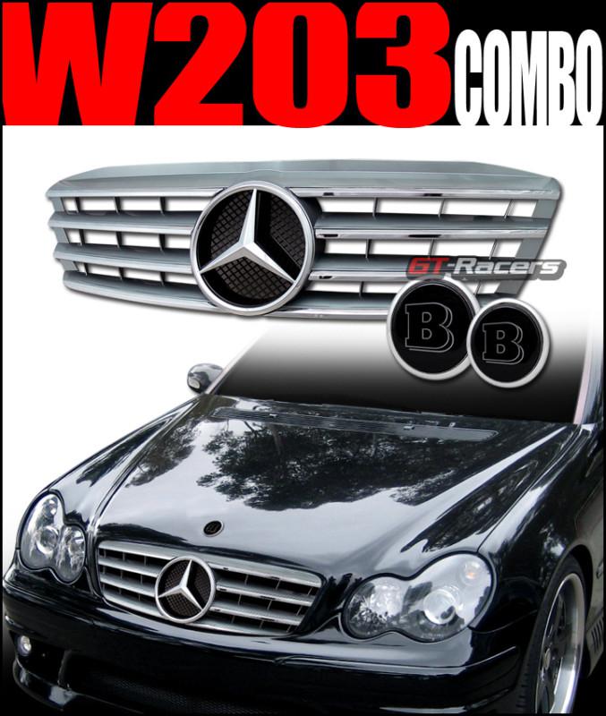 Silver amg sport front grill grille v2 ft w/b hood trunk emblem 2001+ benz w203