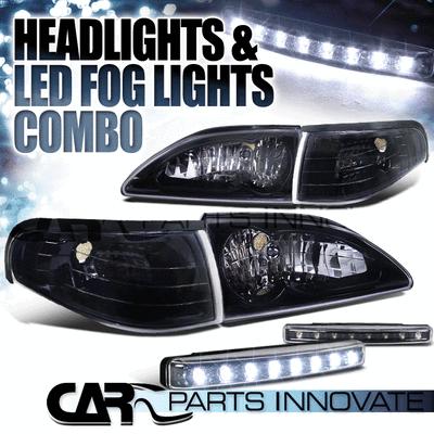 1994-1998 ford mustang gt smoke crystal headlights+corner lamps+led fog lamp