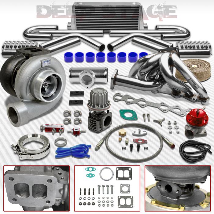 Gt45 t4 11pc turbo kit w/intercooler+blow off valve+manifold supra mk-iii 1jz-ge