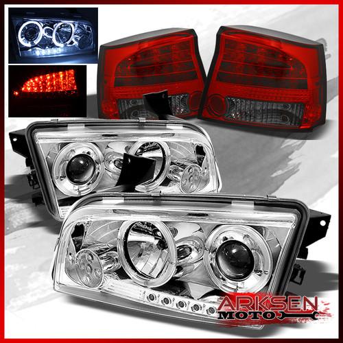 09-10 charger dual halo projector clear headlights+ red smoked led tail lights