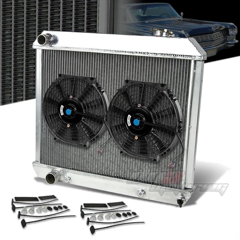 61-62 starfire 60-65 cadillac 6.4l-7.0l v8 3-row aluminum racing radiator+x2 fan