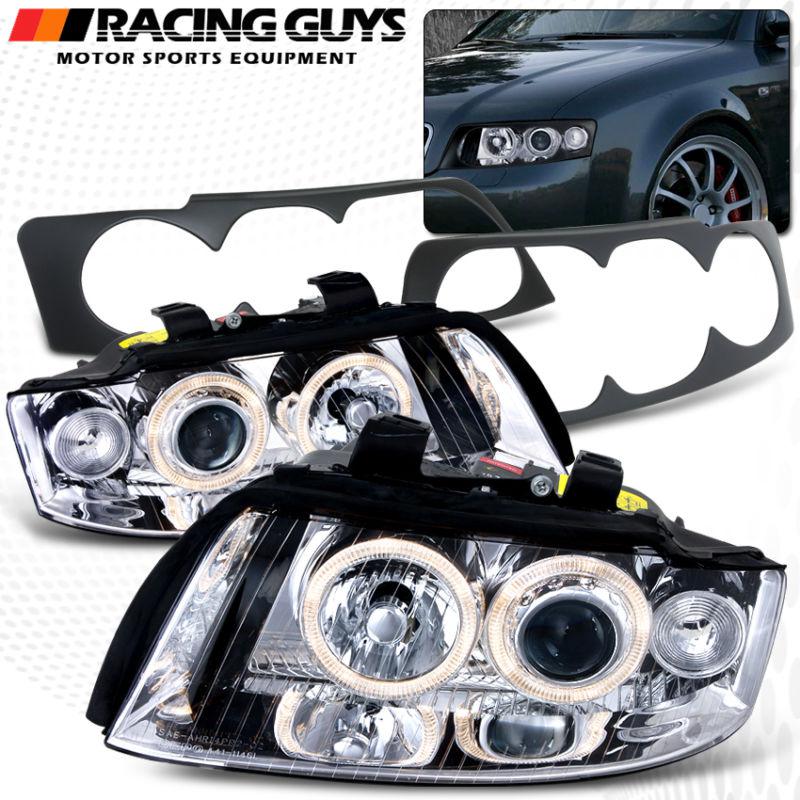 Audi 2002-2005 a4 4dr chrome halo projector headlights black lamp cover eyelids