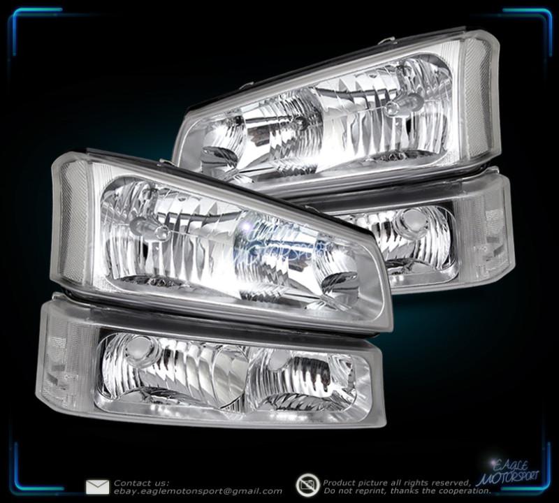 Chevy 03-06 silverado/03-05 avalanche crystal chrome headlights +signal lamp set