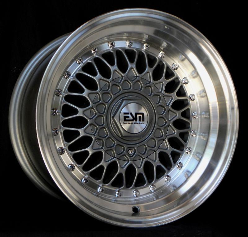 Gun metal 15x9 15" rs style wheels 5x100 et10 cb57.1 esm 002r chevy