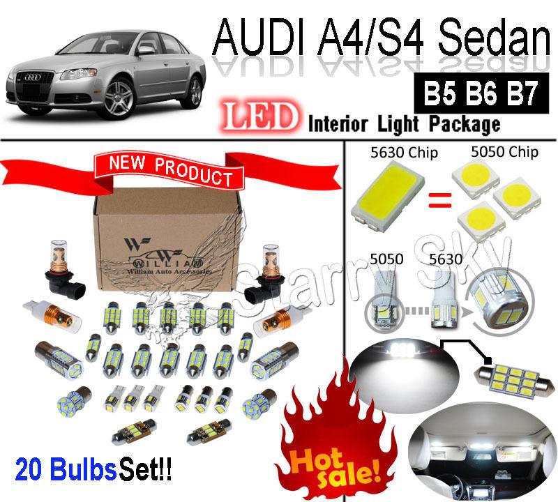 20 bulbs super white 5630 led interior light kit for audi b5 b6 b7 a4 s4 sedan