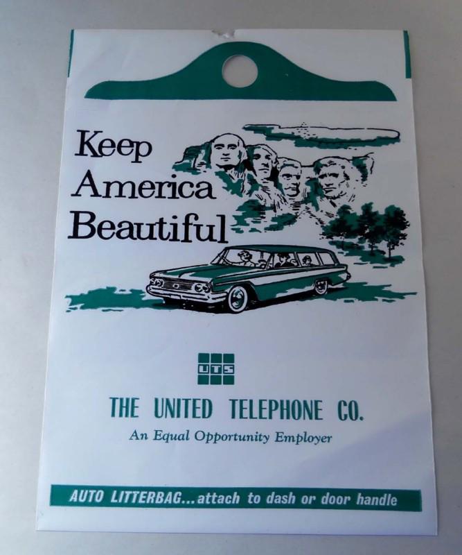 Vintage car truck auto litter trash bag the united telephone co.