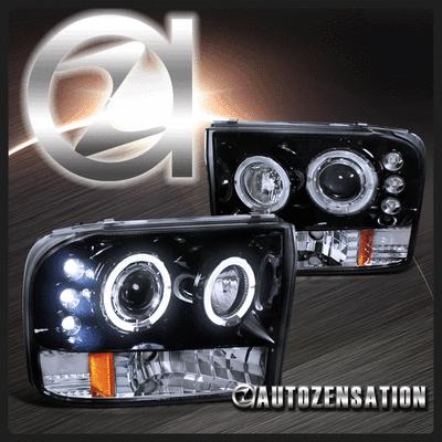 99-04 ford f250 f350 f450 f550 [glossy black] led halo projector headlights