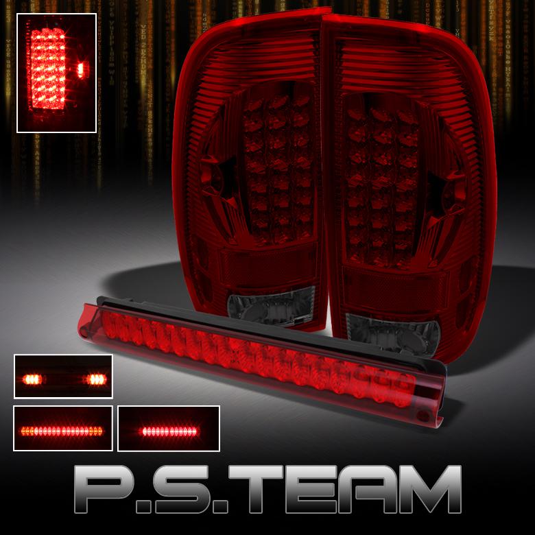 97-03 ford f150 97-99 f250ld red smoked led tail lights +full led 3rd brake lamp