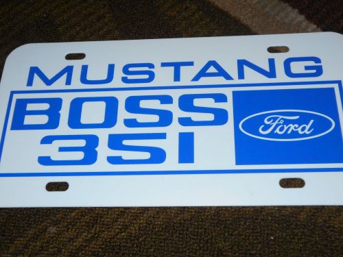 1971 ford mustang boss 351 blue / white logo dealer license plate nice!