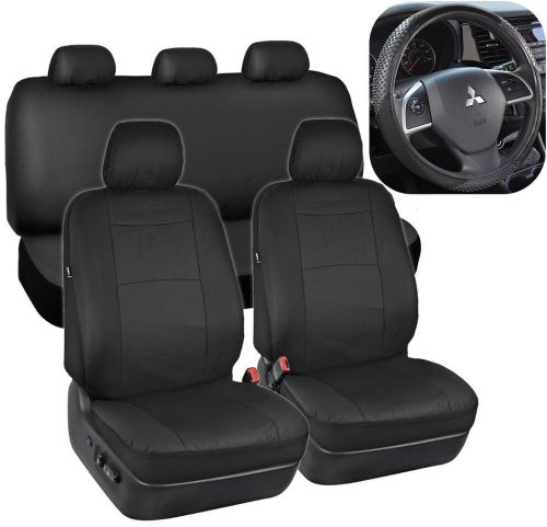 Black pu leather seat covers for car auto &amp; sport grip steering wheel cover